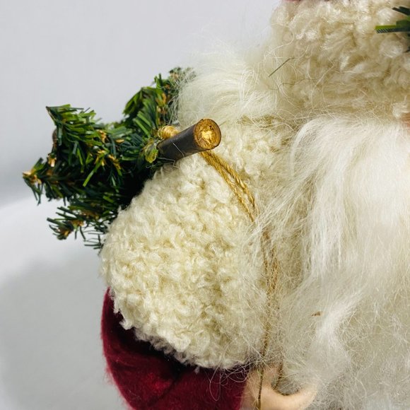 Old World Santa Christmas Tree Birdhouse Red Green Fur Trim Santa Wood Base 17" - Picture 7 of 16